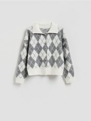 Wzorzysty kardigan oversize - wielobarwny. Kardigany Reserved, l, bez wzorów, z dzianiny. Za 159.99 zł.