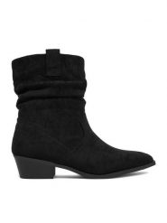 JENNY Kowbojki CEO-R25AW09074 Czarny. Czarne botki Jenny, bez wzorów, z materiału, bez obcasa, na słupku, bez zapięcia. Za 159.99 zł.