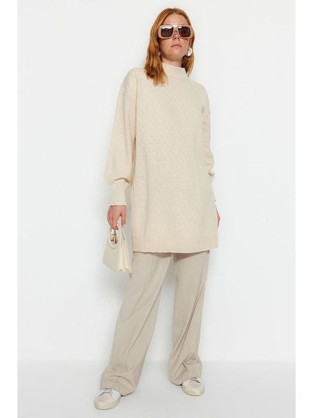 Trendyol Sweter w kolorze kremowym rozmiar: XL. Brązowe swetry Trendyol, xl, bez wzorów, bez ramiączek. Za 94.95 zł.