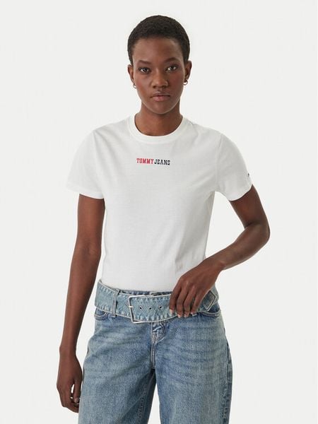 Tommy Jeans T-Shirt DW0DW22277 Biały Regular Fit. Białe t-shirty Tommy Jeans, s, bez wzorów, z bawełny, bez kołnierzyka, bez ramiączek. Za 83.99 zł.