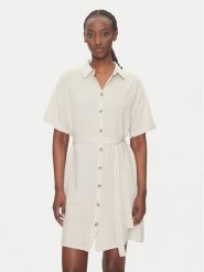Vero Moda Sukienka koszulowa Thea 10333791 Beżowy Loose Fit. Brązowe sukienki Vero Moda, xl, bez wzorów, ze lnu, bez kołnierzyka, bez ramiączek, koszulowe. Za 139.99 zł.