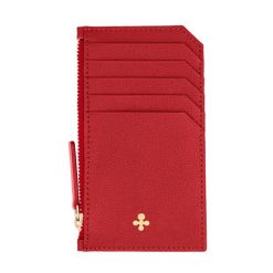 Card holder skórzany w kolorze czerwonym z wytłoczoną koniczyną. Czerwone torebki klasyczne Lilou, bez wzorów, ze skóry, duże, z tłoczeniem, bez dodatków. Za 249.00 zł.