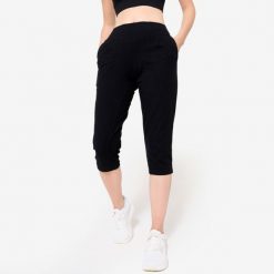 Krótkie legginsy fitness damskie Domyos. Czarne legginsy DOMYOS, s, bez wzorów, z bawełny, krótkie. Za 59.99 zł.