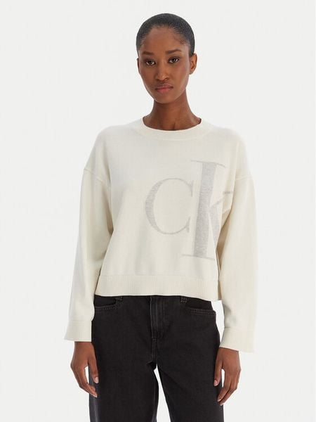 Calvin Klein Jeans Sweter Smooth LV047E304G Beżowy Regular Fit. Brązowe swetry Calvin Klein Jeans, xl, bez wzorów, z bawełny, bez ramiączek. Za 350.99 zł.