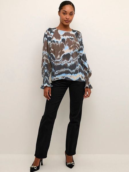 Kaffe Bluzka "Susana" w kolorze ciemnobrązowo-błękitnym rozmiar: 38. Brązowe bluzki Kaffe, bez wzorów, bez kołnierzyka, bez ramiączek. Za 66.00 zł.