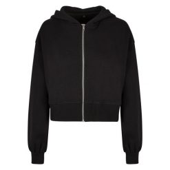 Krótka Bluza Damska Z Kapturem Zapinana Na Zamek Błyskawiczny. Czarne bluzy BUILD YOUR BRAND, xl, bez wzorów, z kapturem. Za 227.99 zł.
