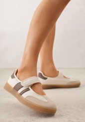 Beżowe Tenisówki w Stylu Balerinek z Zapięciem na Rzep Talwan. Brązowe baleriny Born2be, z jeansu, bez zapięcia, tenisowe. Za 89.99 zł.