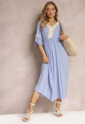 Niebieska Sukienka Maxi z Gumką w Talii z Ozdobnymi Chwostami z Wiskozy Zisel. Niebieskie sukienki Renee, na imprezę, m, bez wzorów, z wiskozy, bez kołnierzyka, bez ramiączek, maxi. Za 64.99 zł.