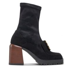 Botki Baldowski. Czarne botki Baldowski, bez wzorów, bez obcasa, na słupku, bez zapięcia. Za 799.99 zł.