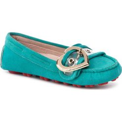 Mokasyny LOVE MOSCHINO - JA10020G17IG0702 Turchese. Zielone mokasyny Love Moschino, z aplikacjami, z materiału, bez obcasa. W wyprzedaży za 429.00 zł.