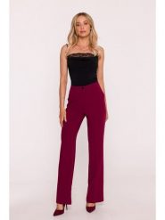 Stylove Spodnie w kolorze bordowym rozmiar: L. Czerwone spodnie materiałowe Stylove, na co dzień, l, bez wzorów, z materiału, z podwyższonym stanem. Za 285.49 zł.