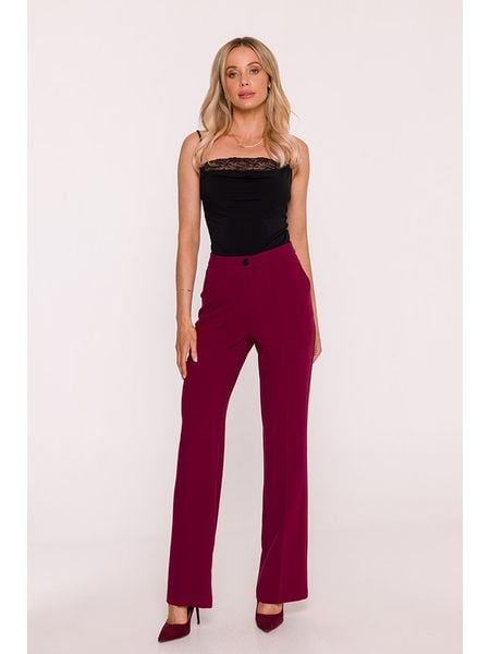 Stylove Spodnie w kolorze bordowym rozmiar: L. Czerwone spodnie materiałowe Stylove, na co dzień, l, bez wzorów, z materiału, z podwyższonym stanem. Za 262.29 zł.