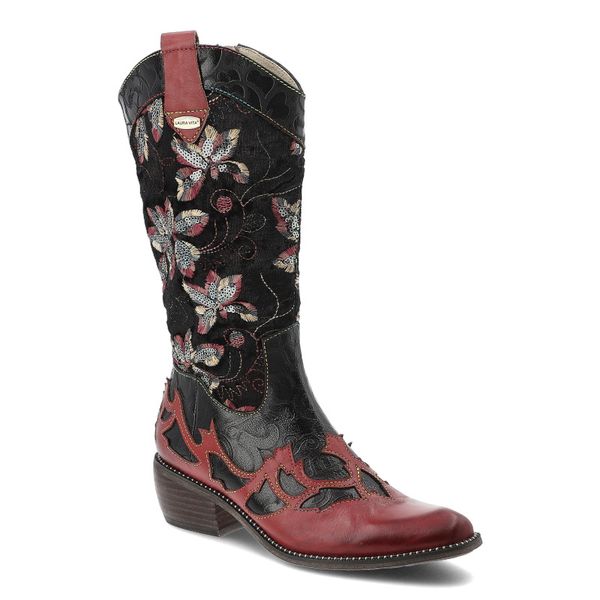 Czerwone Kozaki Laura Vita Eleganckie Buty Damskie. Czerwone kozaki Laura Vita, z materiału, bez obcasa, na obcasie, bez zapięcia. Za 535.99 zł.