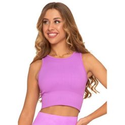 Top damski Moraj, krótki z gumką sportowy, różowy, BD2300-005. Czerwone koszulki sportowe Moraj, bez wzorów, bez ramiączek, na fitness i siłownię. Za 59.99 zł.