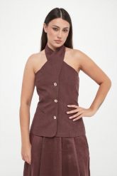 Top damski lniany Giorno MARELLA. Topy Marella, bez wzorów, ze lnu, bez kołnierzyka, bez ramiączek. Za 979.00 zł.
