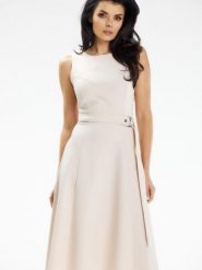 Sukienka Model A633 Beige - awama. Brązowe sukienki Awama, na spotkanie biznesowe, l, bez wzorów, z elastanu, eleganckie, bez kołnierzyka, plus size, bez ramiączek, midi, dopasowane. Za 274.07 zł.