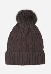 Szara Czapka w Warkoczowy Splot z Pomponem Vetisare. Szare czapki Born2be, bez wzorów, z dzianiny. Za 34.99 zł.