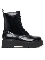 DKNY Trzewiki Batu Studs-Lace Up K4566972 Czarny. Czarne botki DKNY, bez wzorów, ze skóry, bez obcasa, na płaskiej podeszwie, bez zapięcia. Za 829.99 zł.