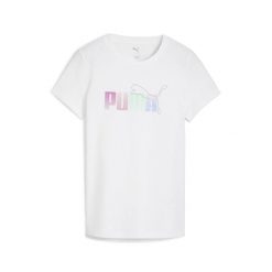 Damska koszulka z nakładającymi się na siebie grafikami PUMA White. Białe bluzki Puma, bez wzorów, sportowe, bez kołnierzyka, bez ramiączek. Za 109.00 zł.