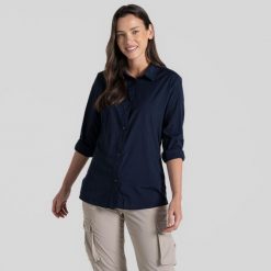 Koszula podróżnicza damska Craghoppers NosiLife Freeda Long Sleeved Shirt. Niebieskie koszule Craghoppers, bez wzorów, casualowe, bez kołnierzyka, bez ramiączek. Za 319.99 zł.