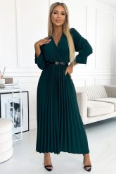 Elegancka Długa Sukienka z Plisowanym Dołem - Zielona. Zielone sukienki Numoco, uniwersalny, bez wzorów, z elastanu, eleganckie, bez kołnierzyka, bez ramiączek, maxi, plisowane. Za 178.90 zł.