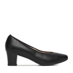 Półbuty Rieker. Czarne czółenka Rieker, bez wzorów, bez obcasa, na obcasie, bez zapięcia. Za 339.99 zł.