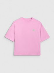4F T-shirt oversize z nadrukiem damski - różowy XS. Czerwone koszulki sportowe 4f, bez wzorów, z bawełny, bez ramiączek. W wyprzedaży za 49.99 zł.