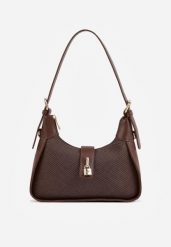 Brązowa Torebka w Stylu Hobo Ozdobiona Metaliczną Kłódką Egiteme. Brązowe torebki klasyczne Renee, bez wzorów, z poliesteru, bez dodatków. Za 119.99 zł.