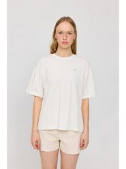 MAZINE Koszulka "Back Print" w kolorze kremowym ze wzorem rozmiar: S. Brązowe bluzki MAZINE, s, bez wzorów, z bawełny, bez kołnierzyka, bez ramiączek. Za 88.43 zł.