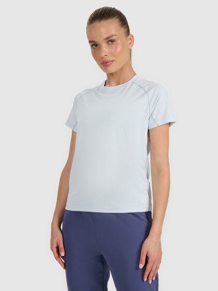 4F Koszulka do biegania w terenie szybkoschnąca damska - niebieska S. Niebieskie koszulki sportowe 4f, bez wzorów, z materiału, bez ramiączek, do biegania. W wyprzedaży za 99.99 zł.