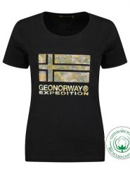Geographical Norway Koszulka "Jwild" w kolorze czarnym rozmiar: L. Czarne bluzki Geographical Norway, l, bez wzorów, z bawełny, bez kołnierzyka, bez ramiączek. Za 48.39 zł.