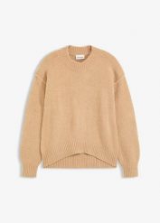 Sweter z cienkiej dzianiny o kroju oversize. Brązowe swetry bonprix, bez wzorów, z dzianiny, bez ramiączek. Za 109.99 zł.