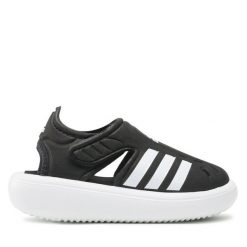 Sandały adidas. Czarne sandały Adidas, bez wzorów, bez obcasa, bez zapięcia. Za 119.99 zł.