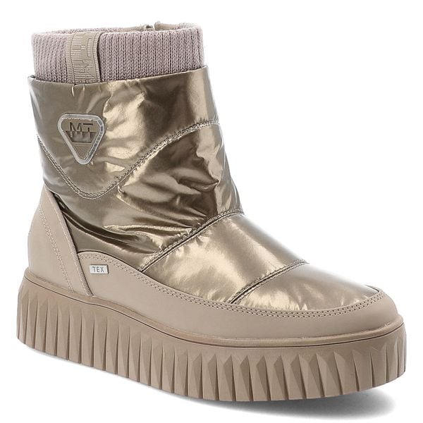 Beżowe Śniegowce Marco Tozzi Modne Buty Damskie. Brązowe botki Marco Tozzi, na zimę, bez wzorów, bez obcasa, bez zapięcia. Za 299.00 zł.