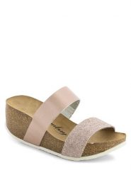 Sunbay Klapki w kolorze jasnoróżowym na koturnie rozmiar: 39. Różowe klapki Sunbay, bez wzorów, z otwartym noskiem, bez obcasa, na koturnie. Za 155.88 zł.