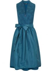 Sukienka midi w ludowym stylu w żakardowy wzór+ fartuch (kompl. 2-częściowy). Niebieskie sukienki bonprix, bez wzorów, z bawełny, eleganckie, bez kołnierzyka, bez ramiączek, midi. Za 429.99 zł.