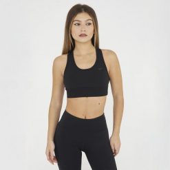 Crop top sportowy treningowy FEBE. Czarne bielizna sportowa LEGEA, xl, bez wzorów, z materiału. W wyprzedaży za 84.50 zł.
