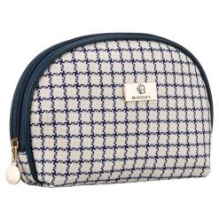Beżowo-granatowa kosmetyczka damska w kratę zamykana suwakiem - Rovicky. Brązowe kufry i kosmetyczki ROVICKY, bez wzorów, z syntetyku, bez dodatków. Za 29.99 zł.