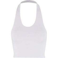 Top z jersey damski Urban Classics Basic. Białe topy Urban Classics, bez wzorów, z dżerseju, bez kołnierzyka, bez ramiączek. Za 134.50 zł.