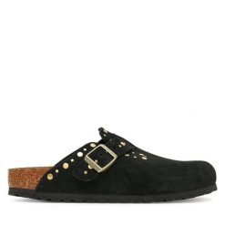 Klapki Birkenstock. Czarne klapki Birkenstock, bez wzorów, bez obcasa. Za 809.99 zł.