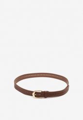 Brązowy Pasek Ozdobiony Zaokrągloną Klamrą Nairivian. Brązowe paski Renee, bez wzorów, z jeansu, eleganckie. Za 24.99 zł.