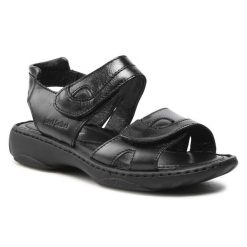 Sandały Josef Seibel. Czarne sandały Josef Seibel, bez wzorów, bez obcasa, na płaskiej podeszwie, bez zapięcia. Za 329.99 zł.