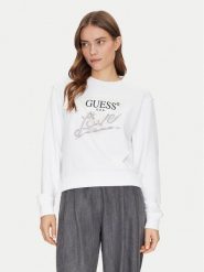 Guess Bluza W5GQ05 KB683 Biały Reglan Fit. Białe bluzy Guess, l, z aplikacjami, z bawełny, bez kaptura. Za 239.99 zł.
