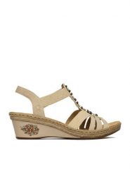 Rieker Sandały CEO-V2451-62 Beżowy. Brązowe sandały Rieker, bez wzorów, ze skóry, bez obcasa, na koturnie, bez zapięcia. Za 319.99 zł.