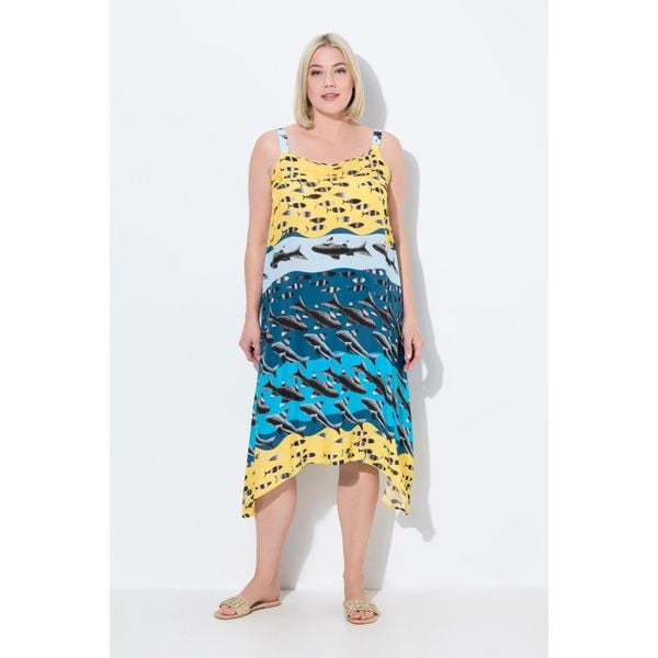 Damskie Sukienka ryby krój trapezowy dekolt w szpic bez rękawów. Zielone sukienki Ulla Popken, plus size, bez wzorów, z materiału, sportowe, bez kołnierzyka, plus size, bez ramiączek, sportowe. W wyprzedaży za 223.99 zł.