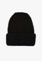 Czarna Czapka Beanie z Wiskozą z Prążkowanego Materiału Ozdobiona Metaliczną Nicią Temitana. Czarne czapki Renee, z aplikacjami, z jeansu. Za 24.99 zł.