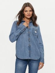 Guess Jeans Koszula jeansowa W4YH37 D5EI2 Niebieski Regular Fit. Niebieskie koszule Guess Jeans, xl, z aplikacjami, z bawełny, bez kołnierzyka, bez ramiączek. Za 349.00 zł.