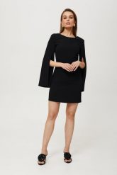 Czarna Mini Sukienka z Rozciętymi Rękawami. Czarne sukienki MOE, l, bez wzorów, z elastanu, wizytowe, bez kołnierzyka, bez ramiączek, mini. Za 328.90 zł.