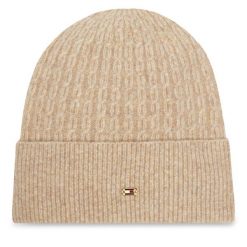 Czapka Tommy Hilfiger. Brązowe czapki TOMMY HILFIGER, bez wzorów. Za 259.99 zł.