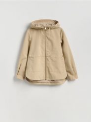Kurtka parka z kapturem - beżowy. Brązowe parki Reserved, l, z tkaniny, z kapturem. Za 199.99 zł.